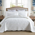 MarCielo 100% Cotton Quilt Set - 3-Piece Embroidered Farmhouse Bedspread & Shams, All-Season Breathable Bedding (Tf Bright White,Queen)