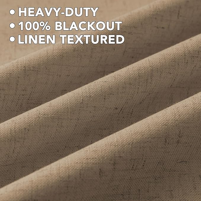 H.VERSAILTEX Linen Curtains 100% Blackout Curtains for Bedroom 45 inch Long Full Light Blocking Nature Linen Blended Window Curtains for Living Room Nickel Grommet (2 Panels, Heathered Macchiato)