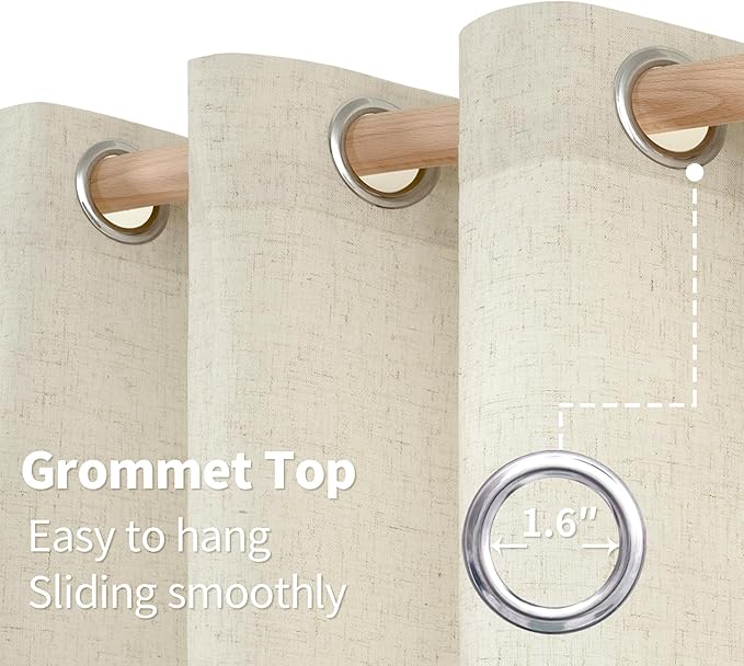 YoungsTex Beige Linen Curtains 63 Inch Length for Living Room 2 Panels, Light Filtering Window Drapes Semi Sheer with Grommet Rustic Natural for Bedroom, 52 X 63 Inch