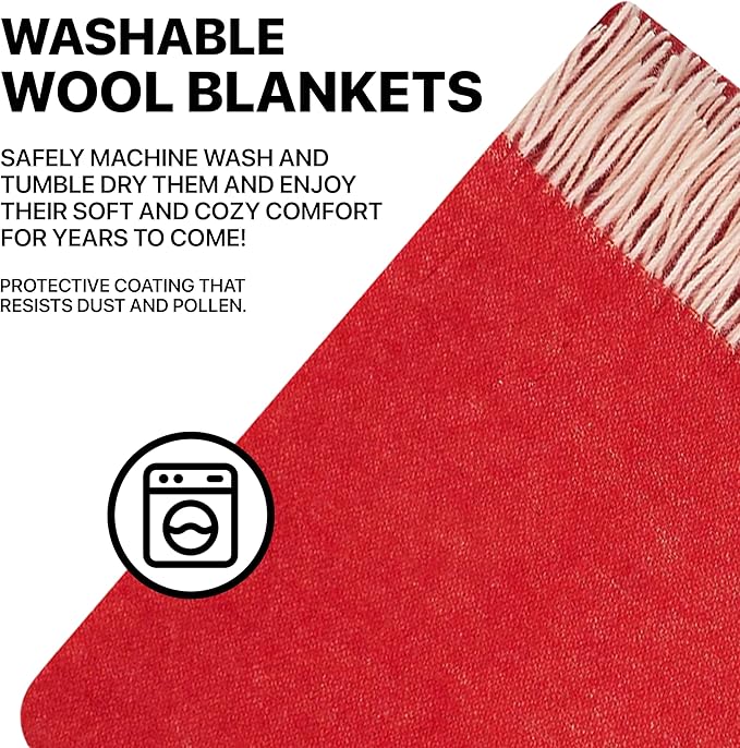 New Zealand Virgin Wool Throw Blanket, Indoor & Outdoor, Soft Blanket with Fringes, 55 x 79 in (140 x 200 cm)