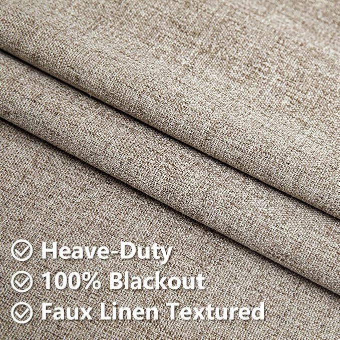 100% Blackout Curtains for Living Room, 96 Inch Curtains 2 Panel Set Light Blocking, Back Tab & Rod Pocket Thermal Insulated Drapes Bedroom Windows Home Decor(52W × 96L inch, Linen)