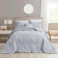CHIXIN Bedspread Coverlet Quilt Set Full Size - Lightweight Bedding Cover - Beautiful Stitching - 5 Piece Reversible Bedspread - Luxury Damask Paisley Pattern (Full, Light Grey)