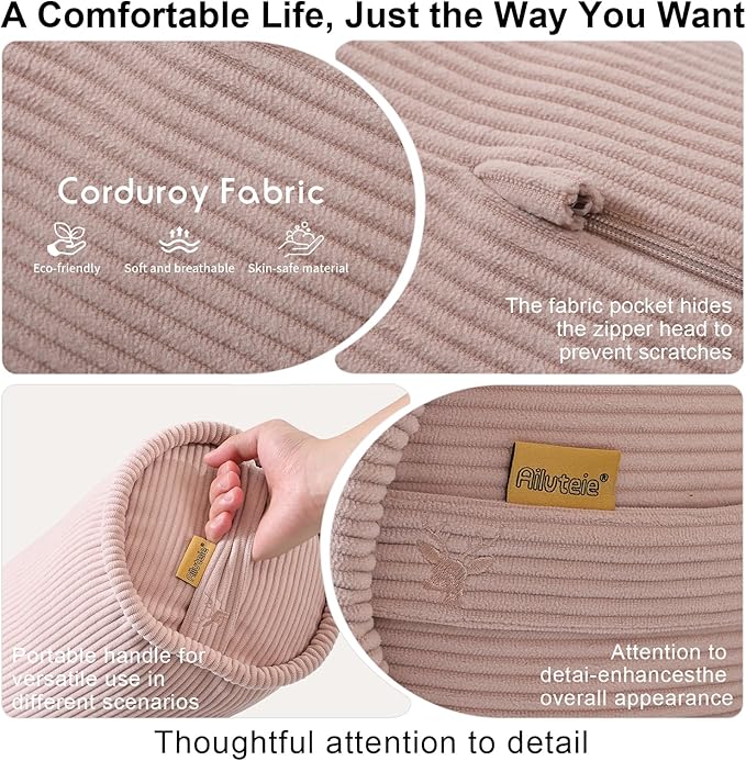 Cuddle Pillow – Corduroy Long Body Pillow for Adults, Cozy Bolster Pillow for Bed, Soft & Supportive for Relaxing Sleep,59 x 7.87 Inches,Pink