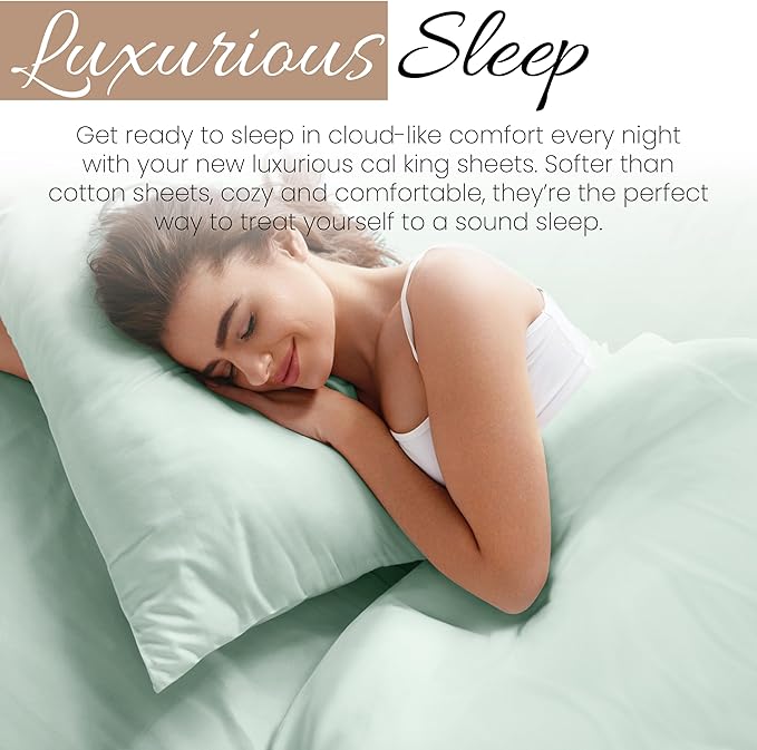 Linen Market Bed Sheets for California King Size Bed (Mint) - Sleep Better Than Ever with These Soft and Cooling California King Sheets - Deep Pocket Fits 16" Thick Beds - 4 Piece Cal King Sheet Set
