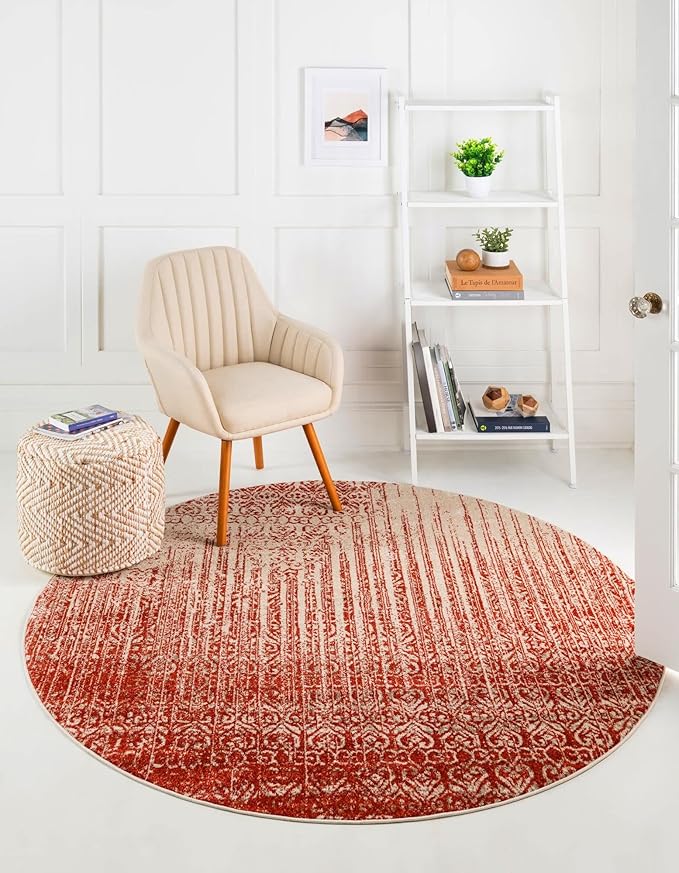 Unique Loom Del Mar Collection Area Rug - Jennifer (7' 10" Round, Red/ Beige)