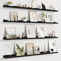 Fun Memories Picture Ledge Shelf for Wall, Floating Shelves Set of 4, 48 Inch Long Nursery Book Shelves for Toys Storage, Kids Bookshelf Wall Mounted for Books Photo Frames, Black