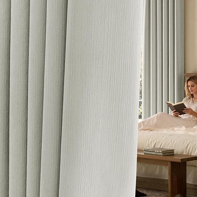 jinchan Chenille Blackout Curtains 84 Inches Long Light Grey Thermal Insulated Curtains for Bedroom Living Room 2 Panels Triple-Weave Noise Reducing Drapes Back Tab Privacy Window Curtains 50x84 Inch