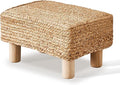 Wimarsbon Natural Seagrass Footstool Ottoman Rectangular Footrest Pouf Ottomans with Wooden Legs Hand Weave Step Stool for Living Room Bedroom Entryway Natural