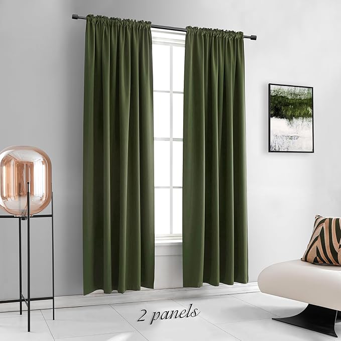 DONREN Dark Olive Green Blackout Window Curtain Panels 80 inche Long,Doorway Christmas Home Decoration Thermal Insulated Room Darkening Draperies/Drapes,2 Panels 52 by 80-inch,Loden