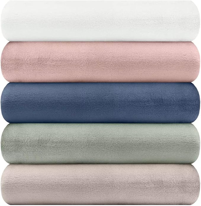 Nicole Miller Oversized Plush Fleece Throw Blanket – Ultra Soft, Lightweight & Cozy – 60" x 70" Warm Flannel Blanket for Couch, Bed & Travel – Machine Washable (Vintage-Blue)