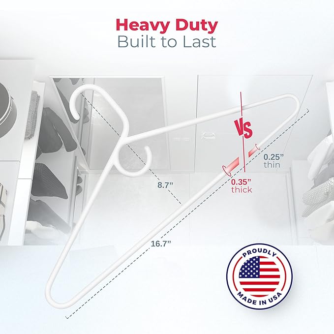 Neaties Heavy Duty Clothes Hangers 100+ Pack (162 Count) – Made in The USA – 8lb Capacity Plastic Hangers for Adult Clothing – Durable for Pants, Coats, Jackets, or Jeans – White