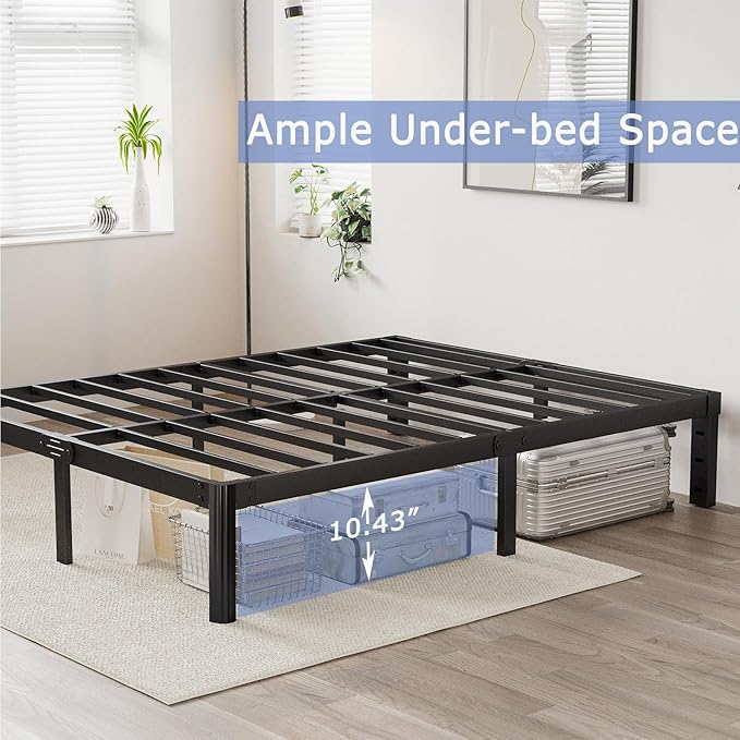 Hunlostten 12" High Heavy Duty California King Bed Frames No Box Spring Needed, Metal Platform Cal King Bed Frame with Round Corners, Easy Assembly, Noise Free, Black