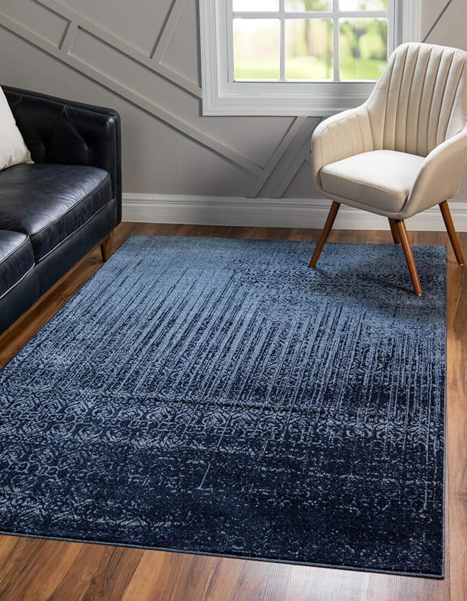 Unique Loom Del Mar Collection Area Rug - Jennifer (7' 10" x 11' Rectangle, Blue/ Navy Blue)