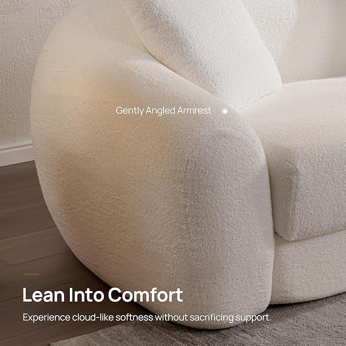 SICOTAS Curved Sofa Couch Bed for Living Room Convertible Futon Cloud Boneless Sleeper Chair Pull Out Floor Couch with Deep Seat Sofa Set Foam No Assembly Required for Bedroom Apartment Office, White