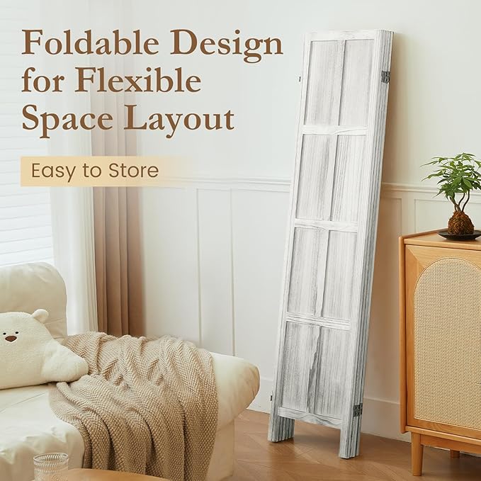 4 Panel Room Divider, 5.6Ft Wood Room Dividers and Folding Privacy Screens, Room Divider Wall Freestanding Room Partitions, Room Dividers Screen for Home Office Bedroom, White
