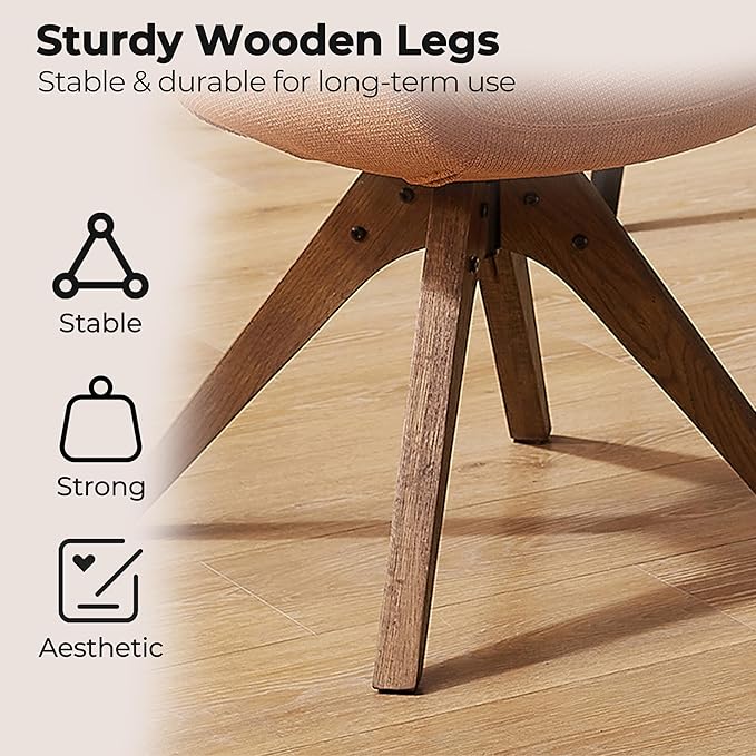 Zouron Mid Century Modern Accent Chair with Oak Wood Legs, Upholstered Swivel Chair No Wheels, Side Accent Armchair Vanity Chair for Small Space Home Office Living Room Bedroom, Caramel