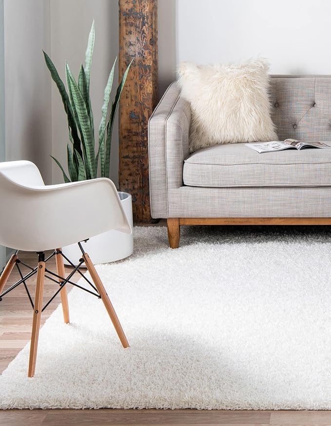 Unique Loom Solid Shag Collection Area Rug (3' 3" Square, Snow White)