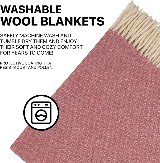 | Wool Blanket/Throw | 100% New Zealand Wool | Perfect for Home and Outdoors | Virgin Wool Throw with Fringes 75"x87" (190 x 220 cm)