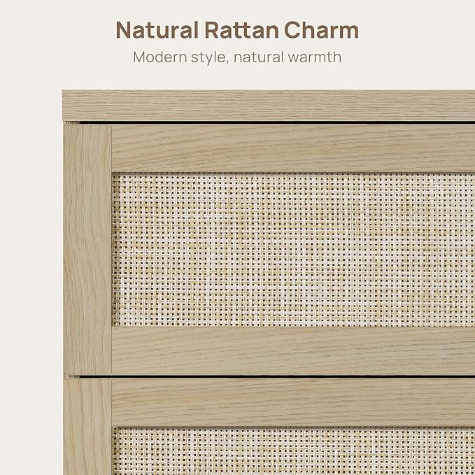 SICOTAS Dresser for Bedroom - 31" Tall Rattan Dresser with 3 Drawers Boho Dressers & Chests of Drawers Dressers for Bedroom Deep Bedside Table Clothes Closet Storage for Closet Hallway Entryway