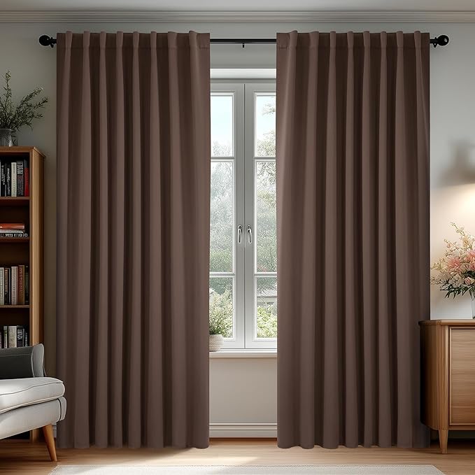 Deconovo Blackout Curtains, Thermal Insulated, W70 x L95 2 Panels, Back Tab, Machine Washable, Room-Darkening Drapes for Bedroom/Living Room Brown