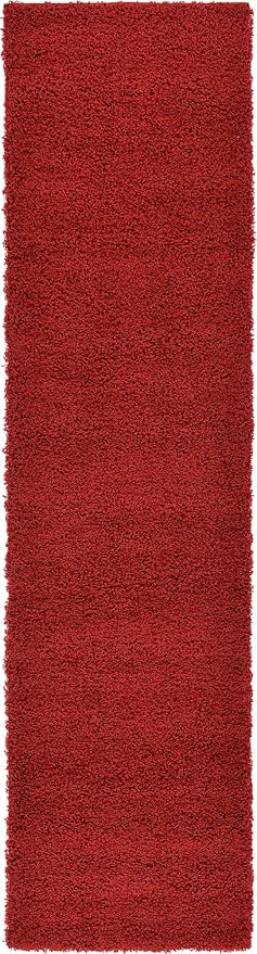 Unique Loom Solid Shag Collection Area Rug (2' 7" x 10' Runner, Cherry Red)