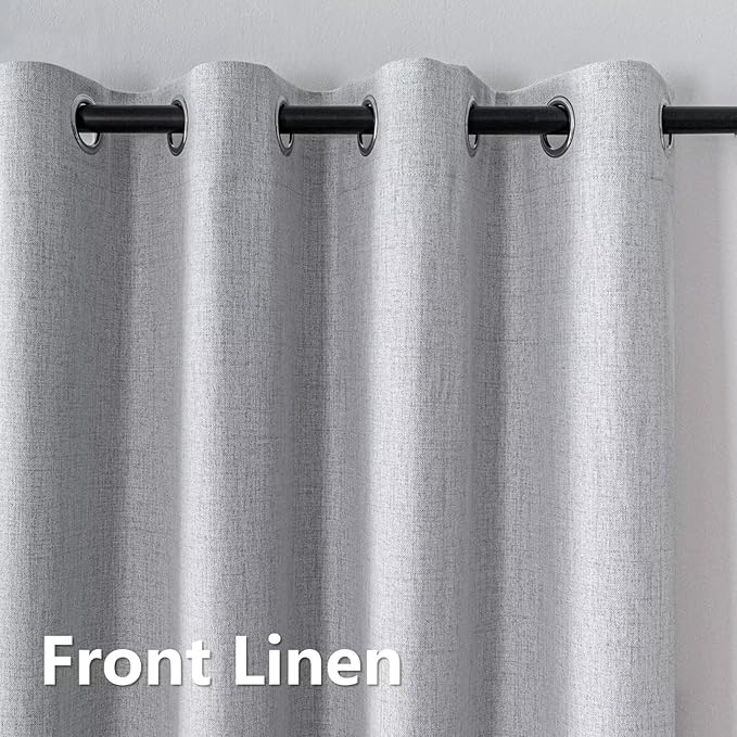 100% Blackout Curtains 72 Inch Length 2 Panels Set, Black Out Curtains for Living Room, Greyish White Thermal Insulated Grommet Drapes Bedroom Luxury Decor (52W × 72L inch, Greyish White)