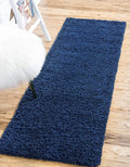 Unique Loom Solid Shag Collection Area Rug (2' 6" x 16' 5" Runner, Sapphire Blue/ Navy Blue)