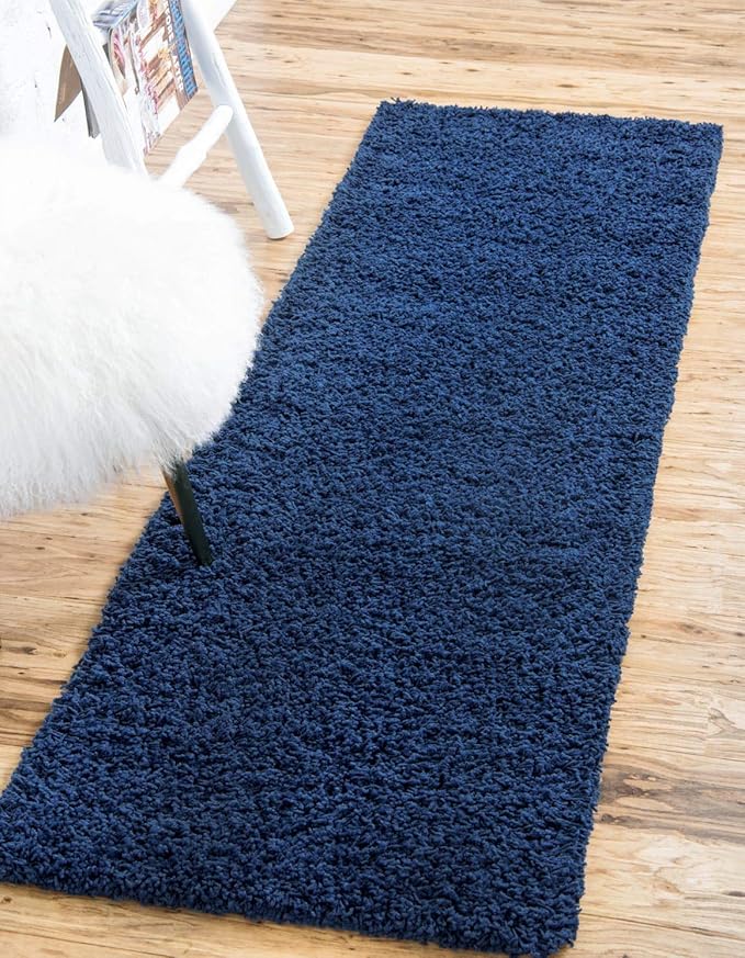 Unique Loom Solid Shag Collection Area Rug (2' 6" x 16' 5" Runner, Sapphire Blue/ Navy Blue)