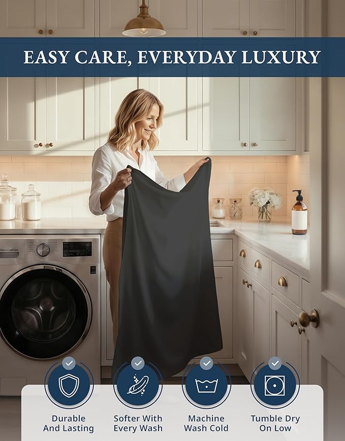 LANE LINEN 1000TC 100% Egyptian Cotton Split King Bed Sheets for Adjustable Beds - Fully Elasticized Reinforced Seams Extra Deep Pocket Split King Sheet, No Pill Fade Resistant Sheets- Black