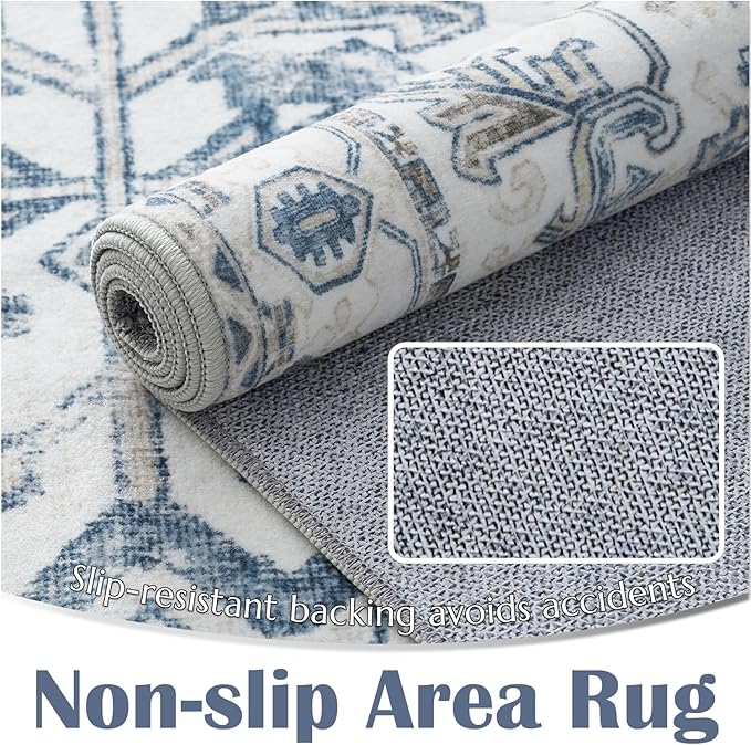 jinchan Lima Kitchen Runner Rug 3x8-2pcs, Bohemian Hallway Washable Rug Floral Non Slip with Rubber Backing Vintage Carpet Runner for Bedroom Bathroom Laundry Room Living Room Decor Blue