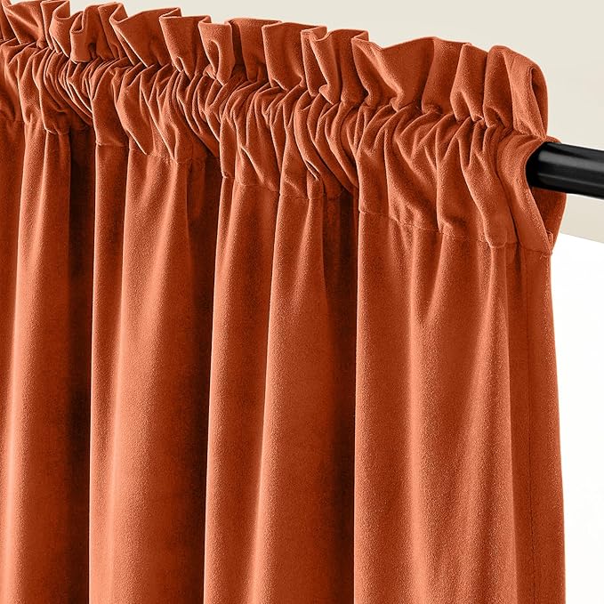 Lazzzy Velvet Blackout Curtains Thermal Insulated Room Window Drapes Super Soft Luxury Curtains for Living Room Bedroom Rod Pocket 2 Panels, Pumpkin, 52" W x 84" L