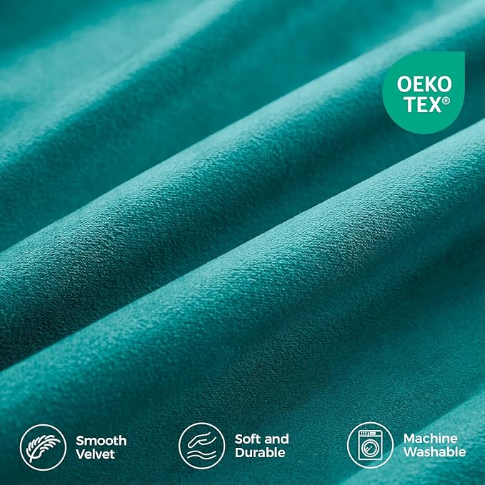 Pinch Pleated 100% Blackout Curtains for Bedroom, Teal Velvet Curtains for Living Room, Black Out Curtain 96 inch Long Room Darkening, Blackout Pinch Pleat Drapes with Hooks 2 Panels