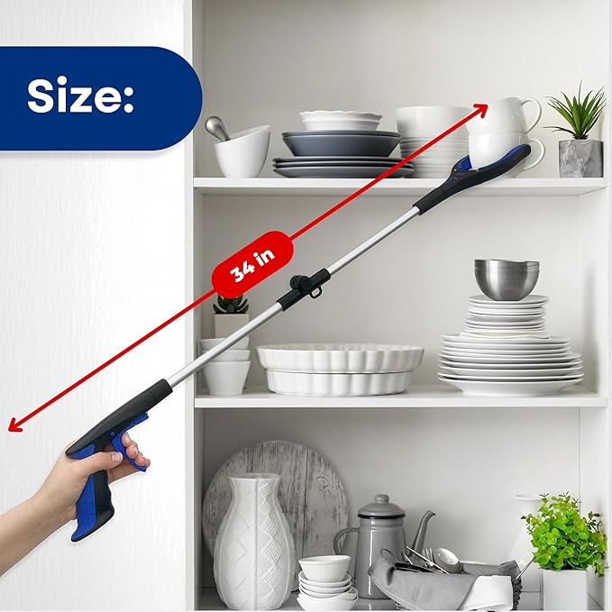 RMS 34 Inch Extra Long Reacher Grabber - Foldable Gripper and Reaching Tool with Rotating Jaw