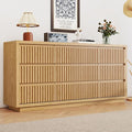 Long Dresser for Bedroom, Large Fluted Dresser with 9 Drawers, 58" Wide Modern Chest of Drawers, Wood Closet Clothes Storage Organizer, Wooden TV Stand for Living Room, Boho, Natural Oak