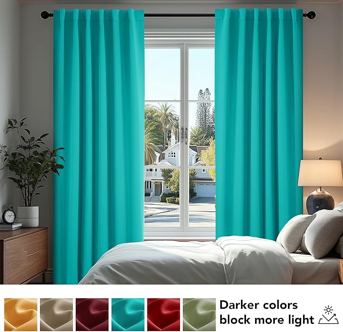 Deconovo Blackout Curtains, Thermal Insulated, W42 x L95 2 Panels, Back Tab, Machine Washable, Room-Darkening Drapes for Bedroom/Living Room Turquoise