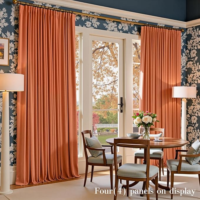 Lazzzy Halloween Blackout Velvet Curtains Orange Fall Decor Thermal Insulated Curtains Living Room Curtains 2 Panel Sets 96 Inch Long Room Darkening Window Treatments Drapes Burnt Pumpkin
