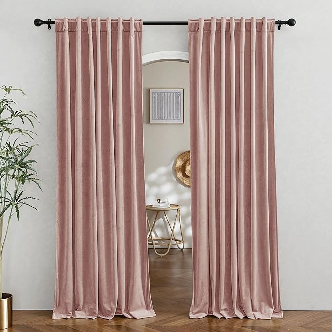 RYB HOME Velvet Room Divider Curtains for Space Separation, Noise Reduce Barrier for Nursery, Large Window Curtains for Sliding Glass Door, Dusty Pink, W 62 x L 84, 2 Panels Set