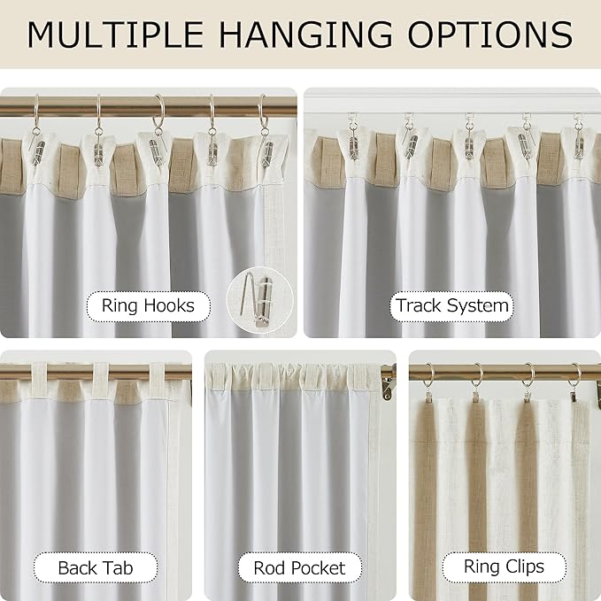 Vision Home Natural Linen Full Blackout Curtains 84 inch Length for Bedroom Living Room Darkening Soundproof Window Panels Thermal Insulated Rod Pocket Back Tab Farmhouse Drapes 56" Wx84 Lx2