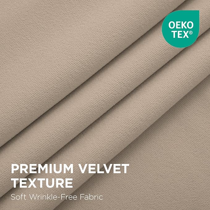 Joydeco Beige 100% Blackout Curtains 96 Inch 2 Panels, Luxury Thermal Beige Velvet Curtains for Bedroom Living Room, Soundproof Blackout Window Drapes, Rod Pocket & Back Tab (52W x 96L)