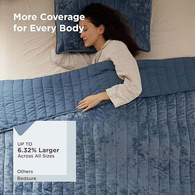 Bedsure Velvet Quilt King Size Set - 108"x96" Lightweight Velvet Comforter King, Oversized Luxury Bedspread Coverlet, Ultra-Soft Winter Bedding Set with 2 Pillow Shams, Blue