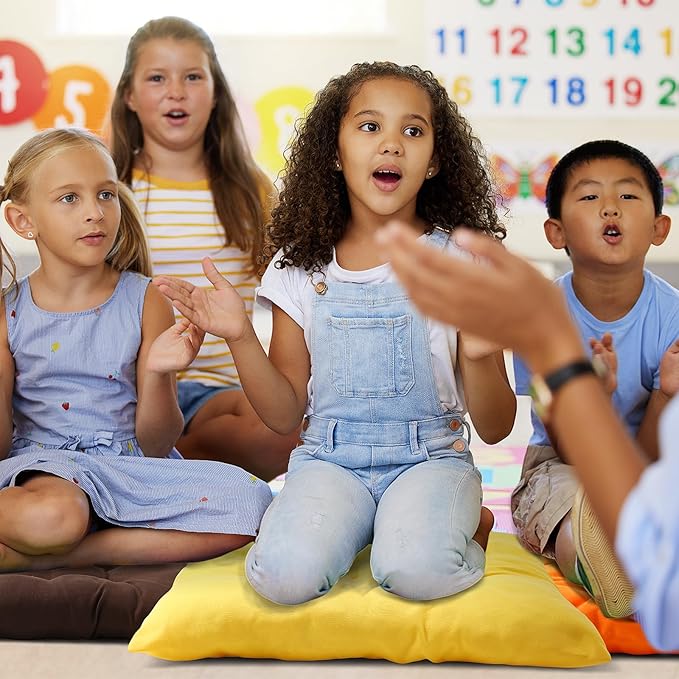 Geetery 12 Pcs Floor Pillows for Classroom Bulk Square Seating Cushions for Floor Chair School Kindergarten Reading Corner, 15.7'' Large Thick Meditation Cushions Yoga Nursery Daycare (Multicolor)