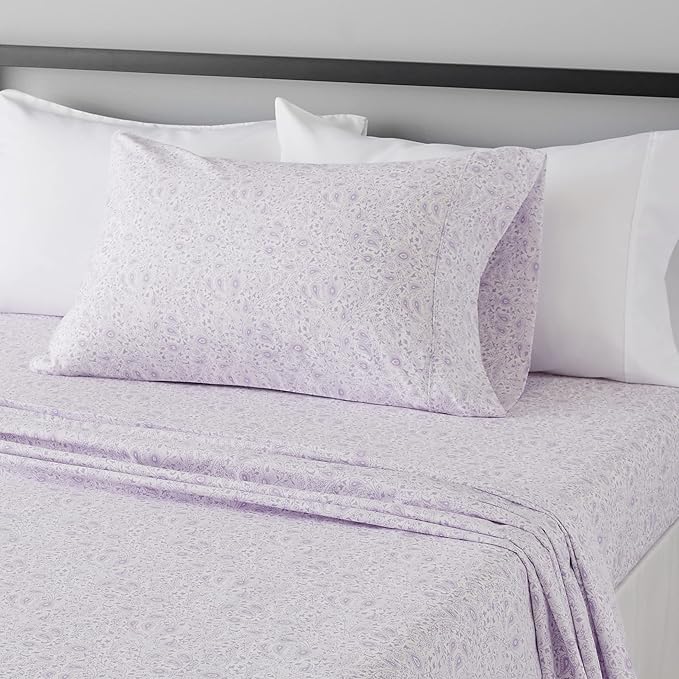 Amazon Basics Lightweight Super Soft Easy Care Microfiber Bed Sheet 3 Piece Set with 14" Deep Pockets - Twin XL, Lavender Paisley (Pack of 4)
