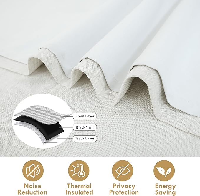 DriftAway Double Layer Linen Blackout Tie Up Curtains Thermal Insulated Fully Lined Balloon Roman Shade Bathroom Window Adjustable Rod Pocket for Small Window 45 Inch by 63 Inch Ivory Cream