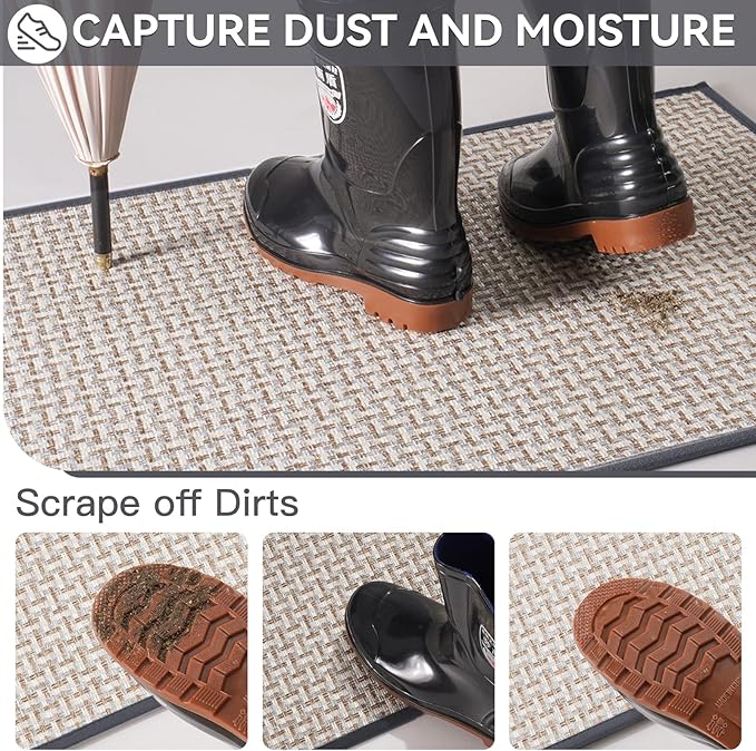 Indoor Door Mat 36x60 Dirt Resistant and Absorbent, Non-Slip Rubber Backing Floor Mats, Easy Clean Low-Profile Door mat for Entryway, Front Door, Inside Entrance Gray