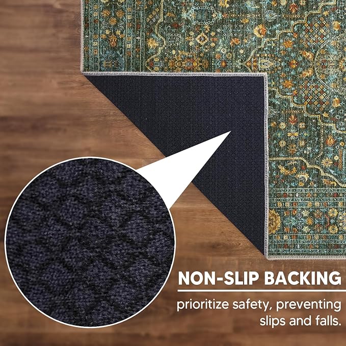 Keen Home Design 2x10 Rug - Machine Washable Runner Rug with Non-Slip Backing, Ideal for Hallway, Entryway, Kitchen, Laundry Room - Vintage, Easy Clean, Durable, Low Pile - (2'6" x 10')