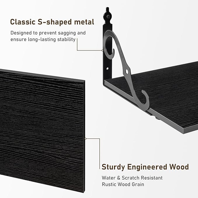Dreamland Deep Floating Shelves, 40" W x 12" D Wall Shelves Set of 2, Wide Display Shelf Wall Mounted with Brackets, Bookshelf for Living Room, Bathroom, Bedroom, Black