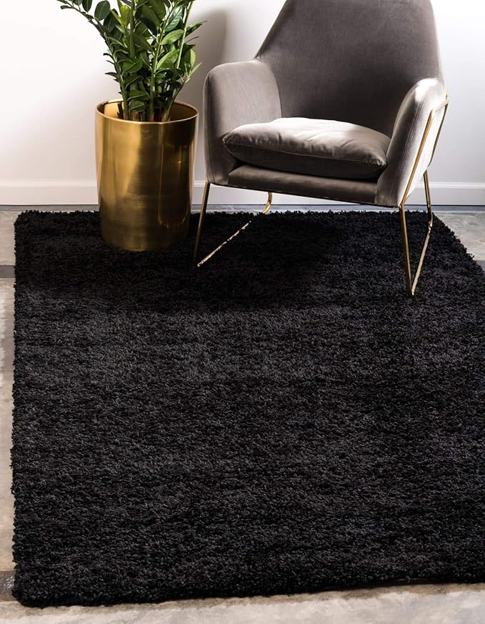Unique Loom Solid Shag Collection Area Rug (5' 1" x 8' Rectangle, Jet Black)