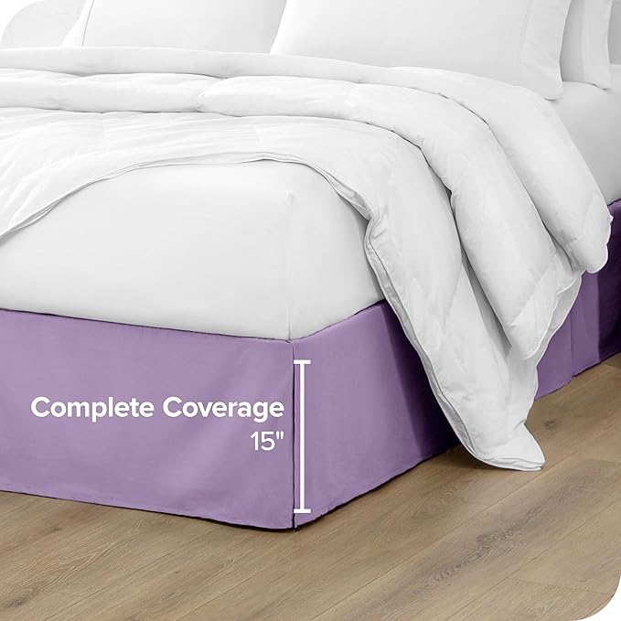 Bare Home Queen Bed Skirt - 15-Inch Tailored Drop Easy Fit - Bed Skirt for Beds - Center & Corner Pleats (Queen, Lavender)