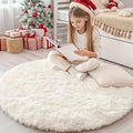 OLANLY Ivory Round Rugs for Bedroom - Machine Washable, 4 ft Circle Area Rugs for Living Room, Soft and Fluffy Shaggy Carpet for Teen Girls and Boys, Nursery Rooms, Dorms, Home Decor Aesthetic