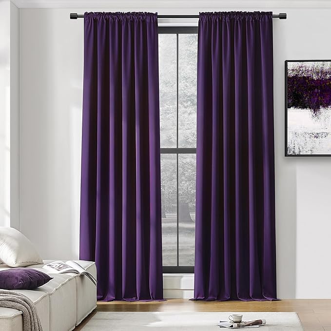 DONREN Royal Purple Blackout Curtains for Bedroom - Thermal Insulated Rod Pocket Curtains for Living Room (52 x 90 Inch Length,1 Pair)